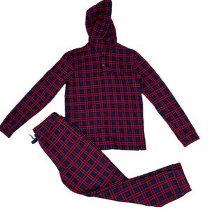 PRE-OWNED - Janie and Jack Boys Red Tartan Hooded Sweatshirt with Matching Jogge
